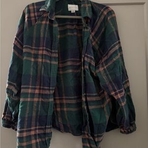 American Eagle Outfitters Green and Pink Plaid Shirt